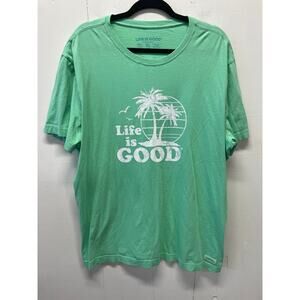 Life Is Good Men's Mint Green T-Shirt XL Crusher-Lite Palm Trees